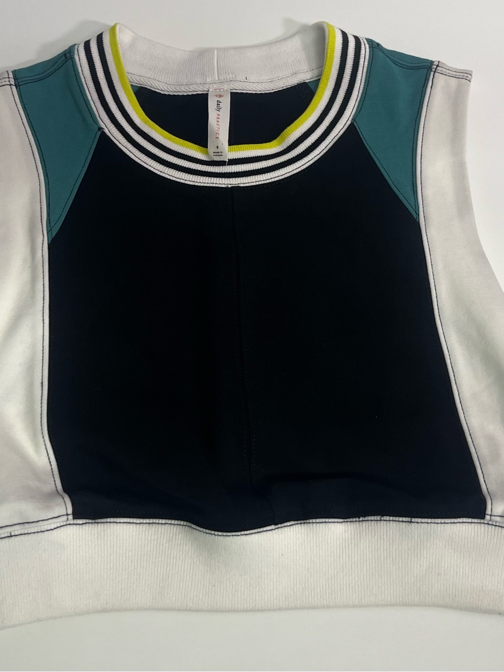 Colorblock Navy and Teal Crop Top with White Trim